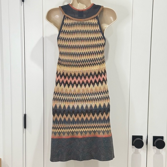 M Missoni Knit Dress Metallic Chevron Size 4 Shimmer Sleeveless Y2K Vintage - Picture 3 of 9